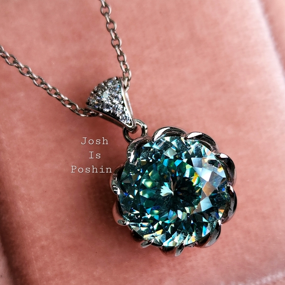 JoshIsPoshin Jewelry - 6.79 CT. T.W. portuguese cut green-blue diamond pendant necklace in 925 silver